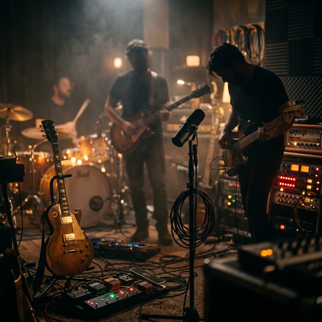 Band practicing in studio